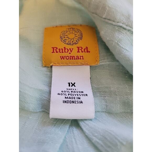 Ruby Rd Pale Green RTS V Neck Semi Sheer Guazy Button Up Shirt Women's Plus 1X - Picture 11 of 11